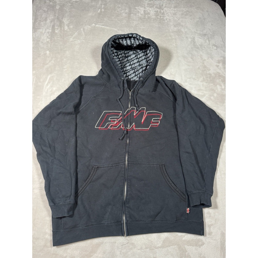 FMF Racing Full Zip Hoodie Size XL Black Grunge Skate